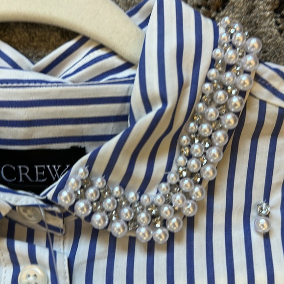 J Crew Collection cropped striped shirt with pearls - Picture 6 of 6